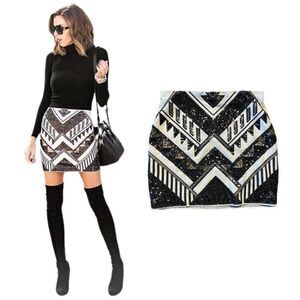 Express Embellished Mini Skirt with Tribal Geometric Design Size XS Petite NWT
